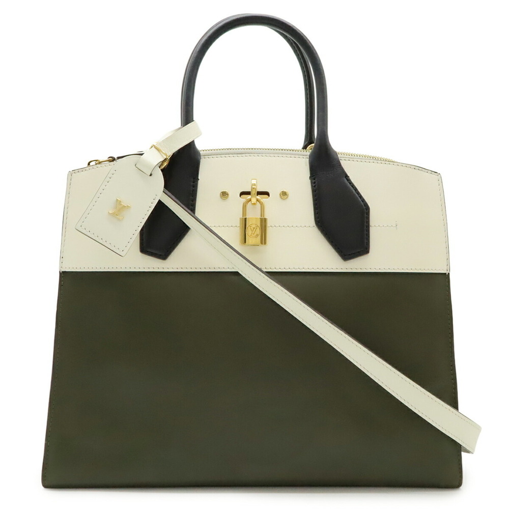 LOUIS VUITTON City Steamer MM Handbag/Shoulder Bag, Bicolor Leather, Khaki/Iv...
